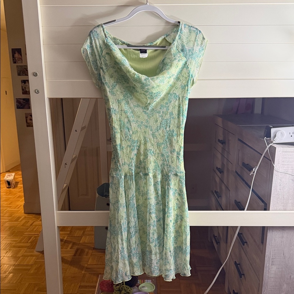 Light Green Floral Cowl Dress
